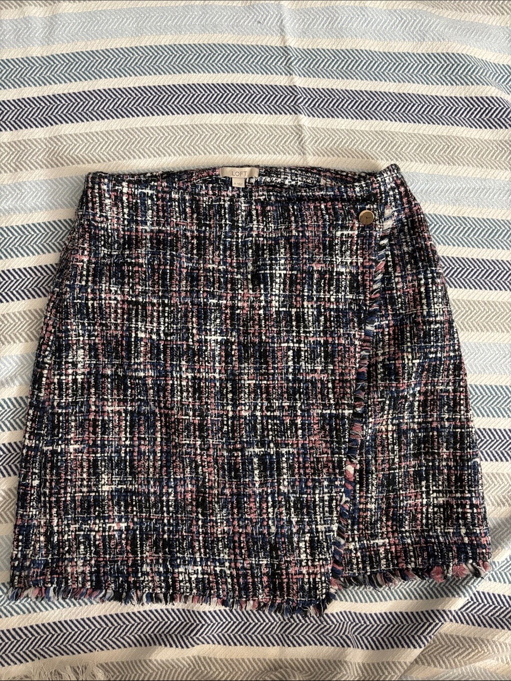LOFT Navy & Pink Tweed Mini Skirt